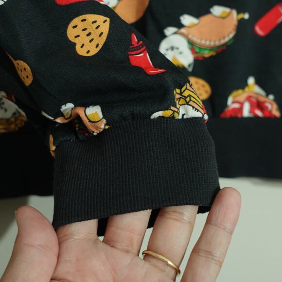 Womens Crew Neck Sweater - Cat Fries Taco Graphic Print - Black - Size Medium - Picture 7 of 8